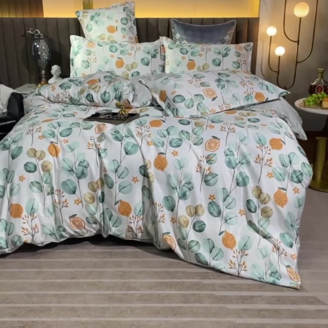 91家纺网 家纺一手货源 找家纺 氧家2025新款水洗天丝轻奢风印花四件套 幽兰