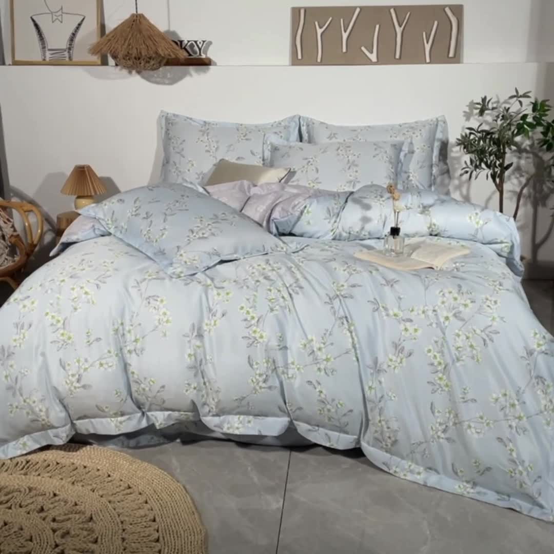 91家纺网 家纺一手货源 找家纺 氧家 2022新款60支兰精天丝印花四件套 向阳