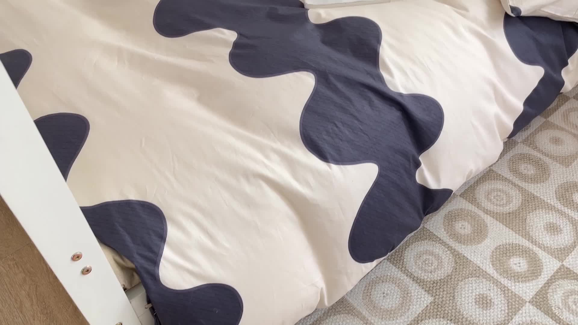 91家纺网 家纺一手货源 找家纺 昔可 2022新款开学季全棉卡通印花学生三件套 黑波纹