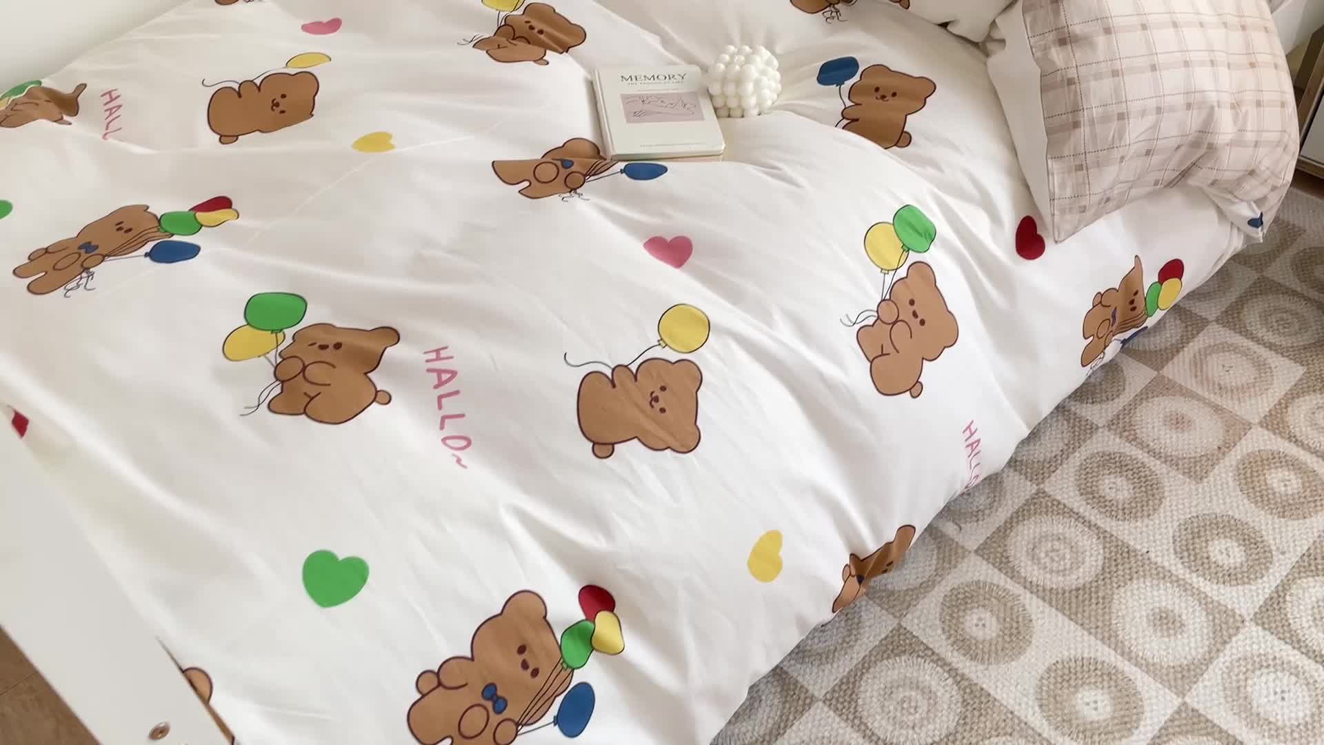 91家纺网 家纺一手货源 找家纺 昔可 2022新款开学季全棉卡通印花学生三件套 气球小熊