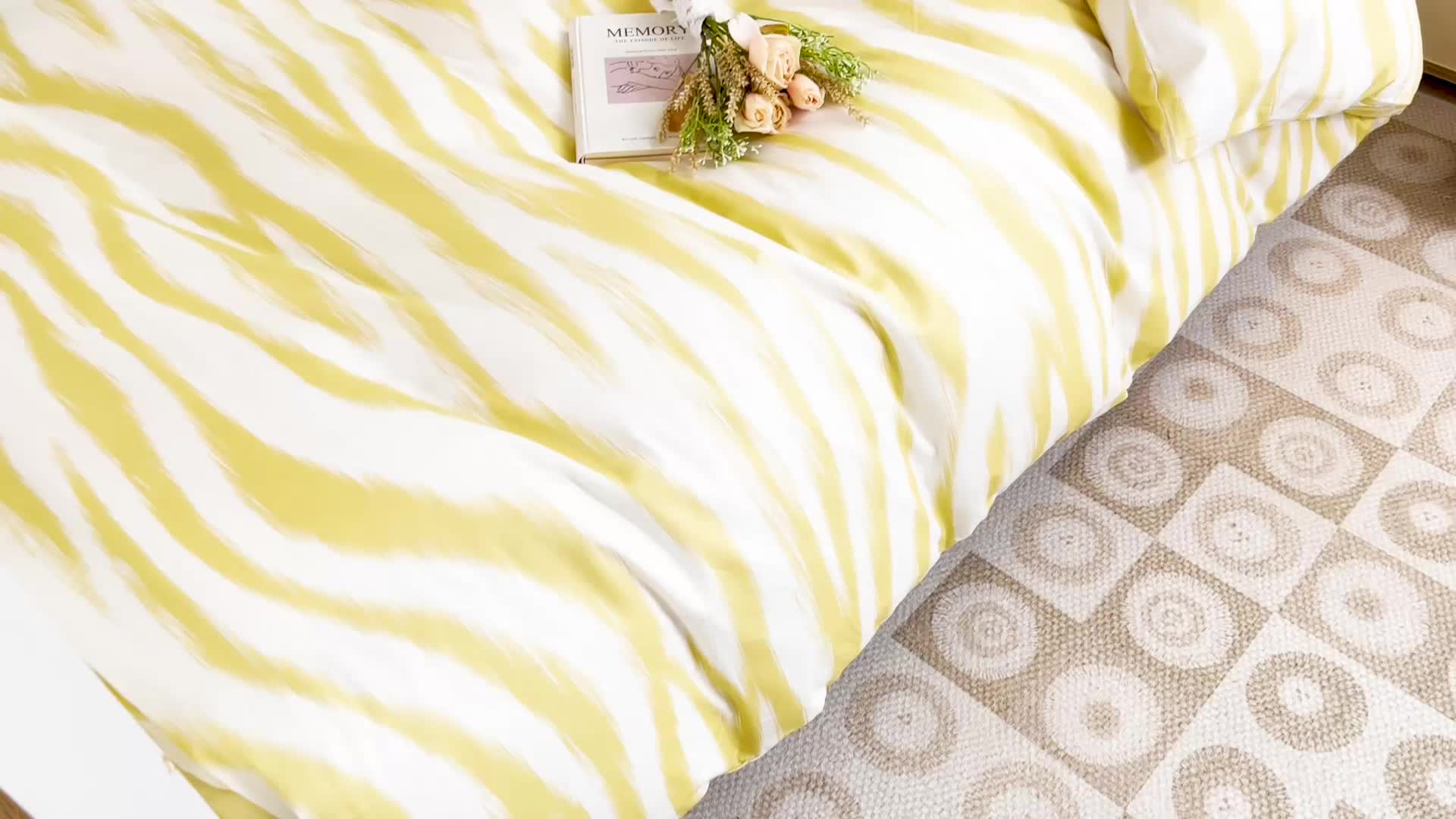 91家纺网 家纺一手货源 找家纺 昔可 2022新款开学季全棉卡通印花学生三件套 奶油黄豹纹