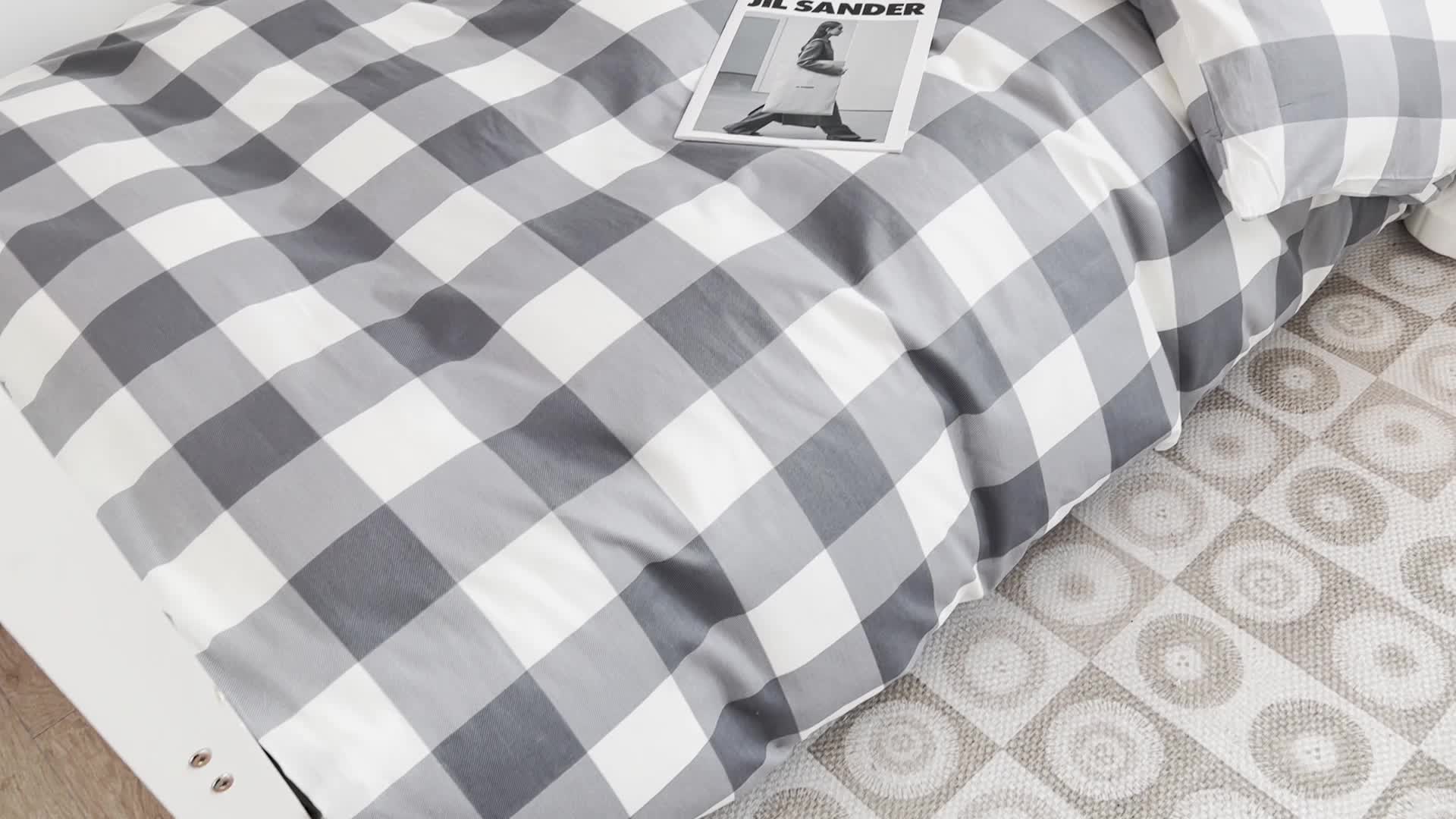 91家纺网 家纺一手货源 找家纺 昔可 2022新款开学季全棉卡通印花学生三件套 加州灰格