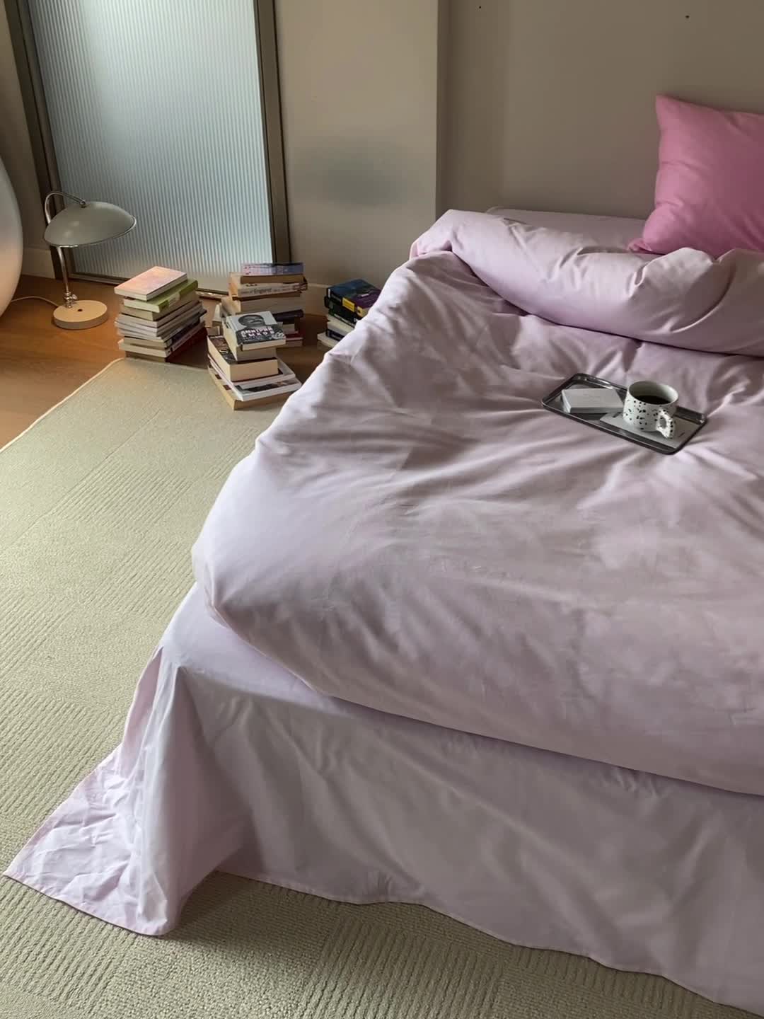 91家纺网 家纺一手货源 找家纺 棉眠2022新款40支纯棉夏日pinkpower系列四件套 浅粉