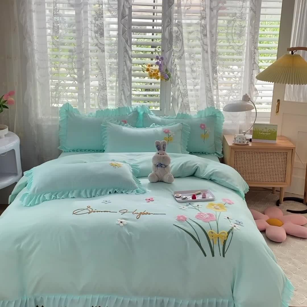 91家纺网 家纺一手货源 找家纺 （总）梦之岛2022新款韩版遇见系列毛巾绣四件套