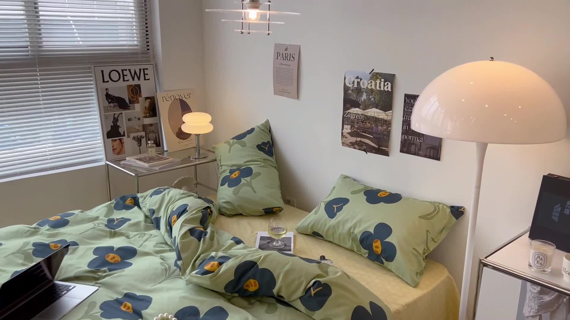 91家纺网 家纺一手货源 找家纺 昔可家纺 2022新款法式田园花卉系列全棉四件套 森绿湖畔