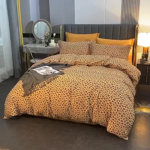 91家纺网 家纺一手货源 找家纺 棉生活 22新款铂金全棉磨毛系列（AB版设计） 烂漫豹纹 驼