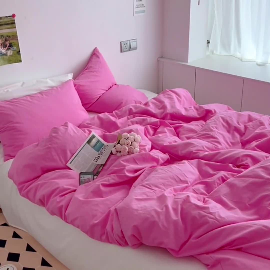 91家纺网 家纺一手货源 找家纺 全棉水洗棉纯色混搭四件套 纯色蔷薇粉白床单