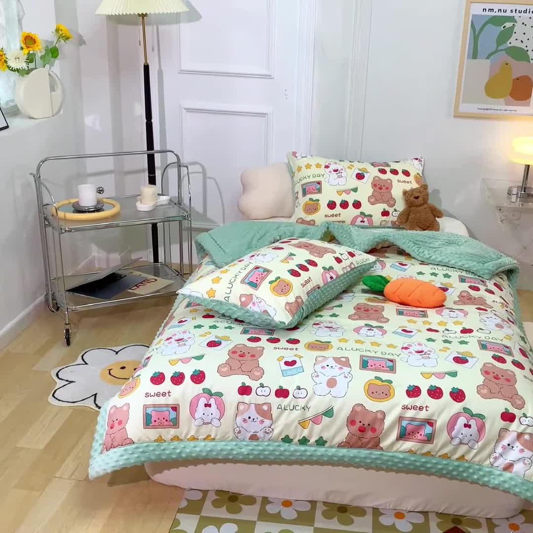 91家纺网 家纺一手货源 找家纺 星期八  2022新款全棉豆豆被春秋被-系列一 小猫