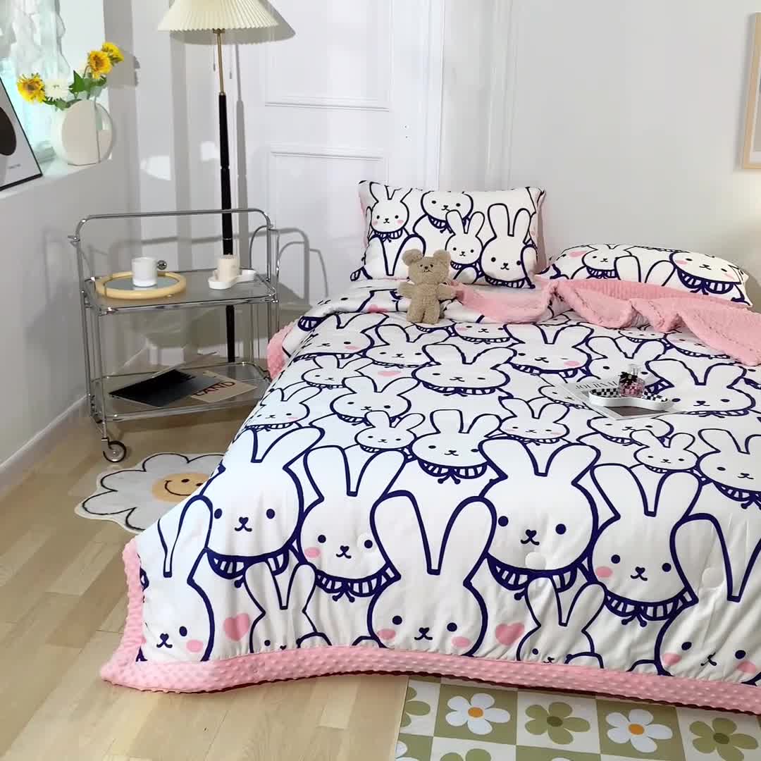 91家纺网 家纺一手货源 找家纺 星期八  2022新款全棉豆豆被春秋被-系列二 大白兔