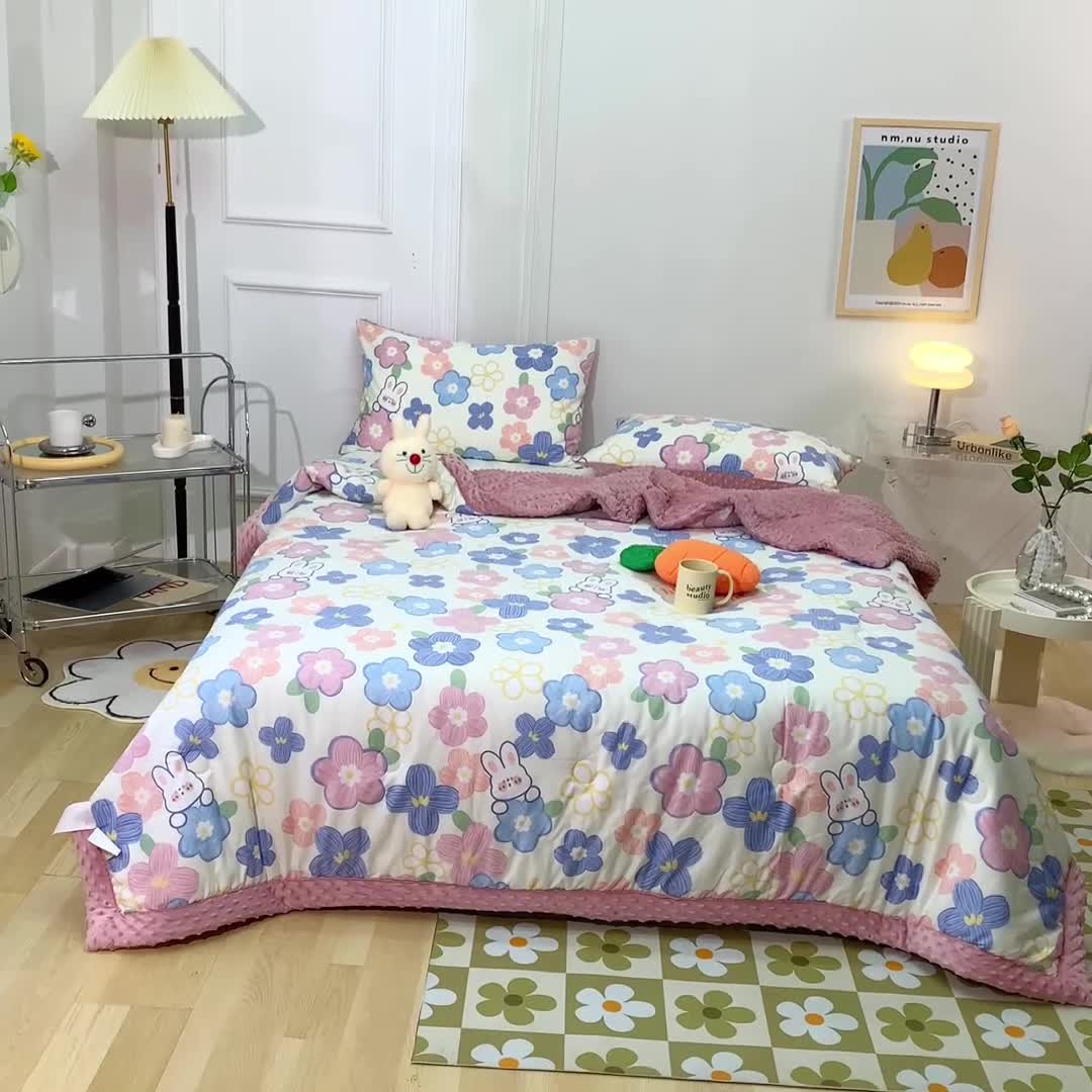 91家纺网 家纺一手货源 找家纺 星期八  2022新款全棉豆豆被春秋被-系列二 花花兔