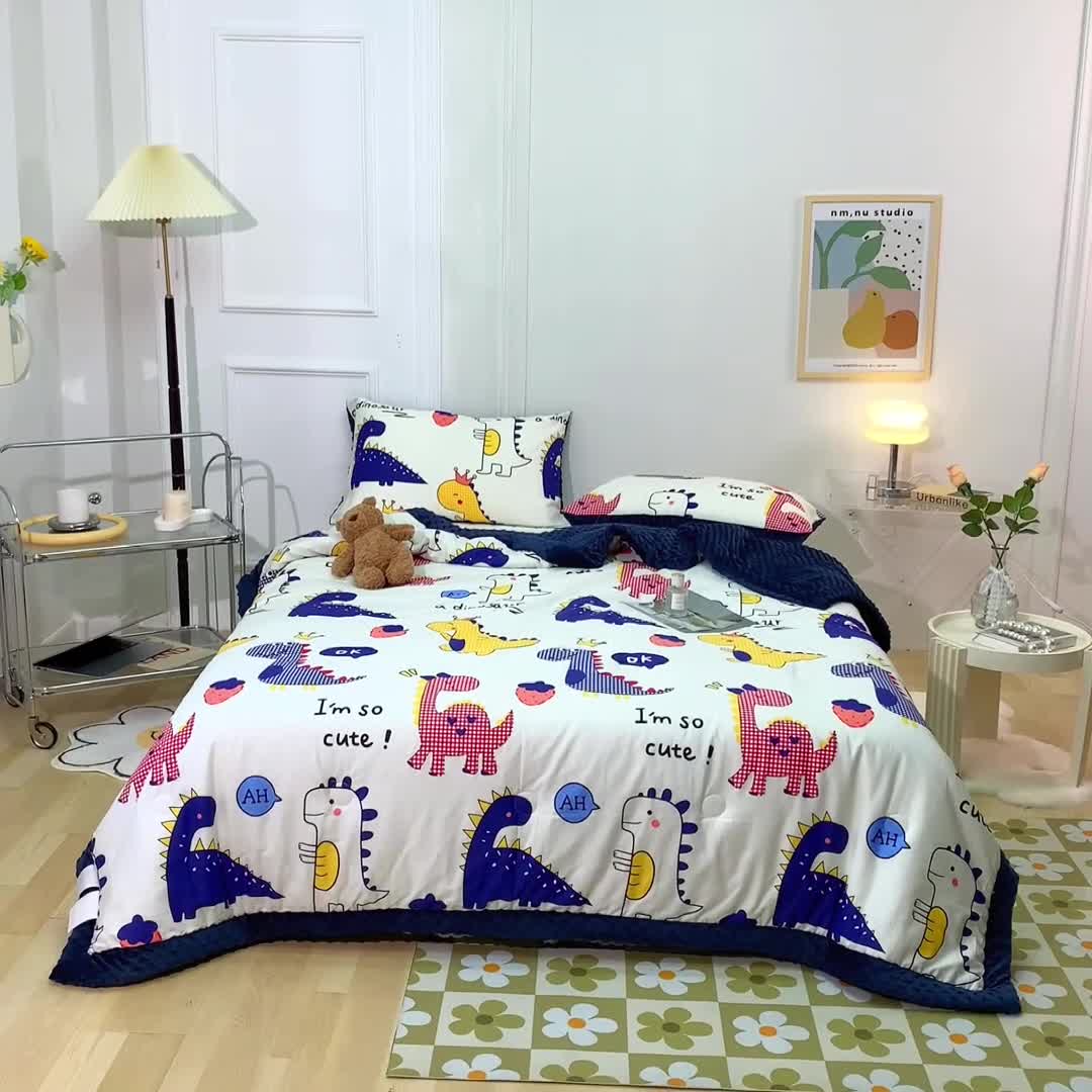 91家纺网 家纺一手货源 找家纺 星期八  2022新款全棉豆豆被春秋被-系列二 小恐龙