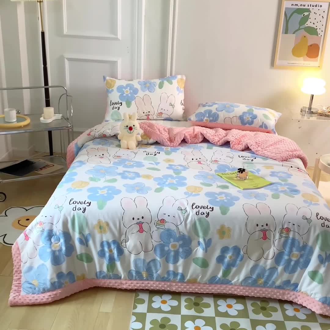 91家纺网 家纺一手货源 找家纺 星期八  2022新款全棉豆豆被春秋被-系列二 两只兔