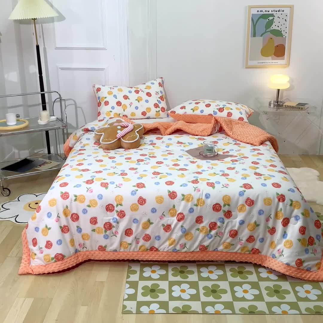 91家纺网 家纺一手货源 找家纺 星期八  2022新款全棉豆豆被春秋被-系列二 玫瑰花