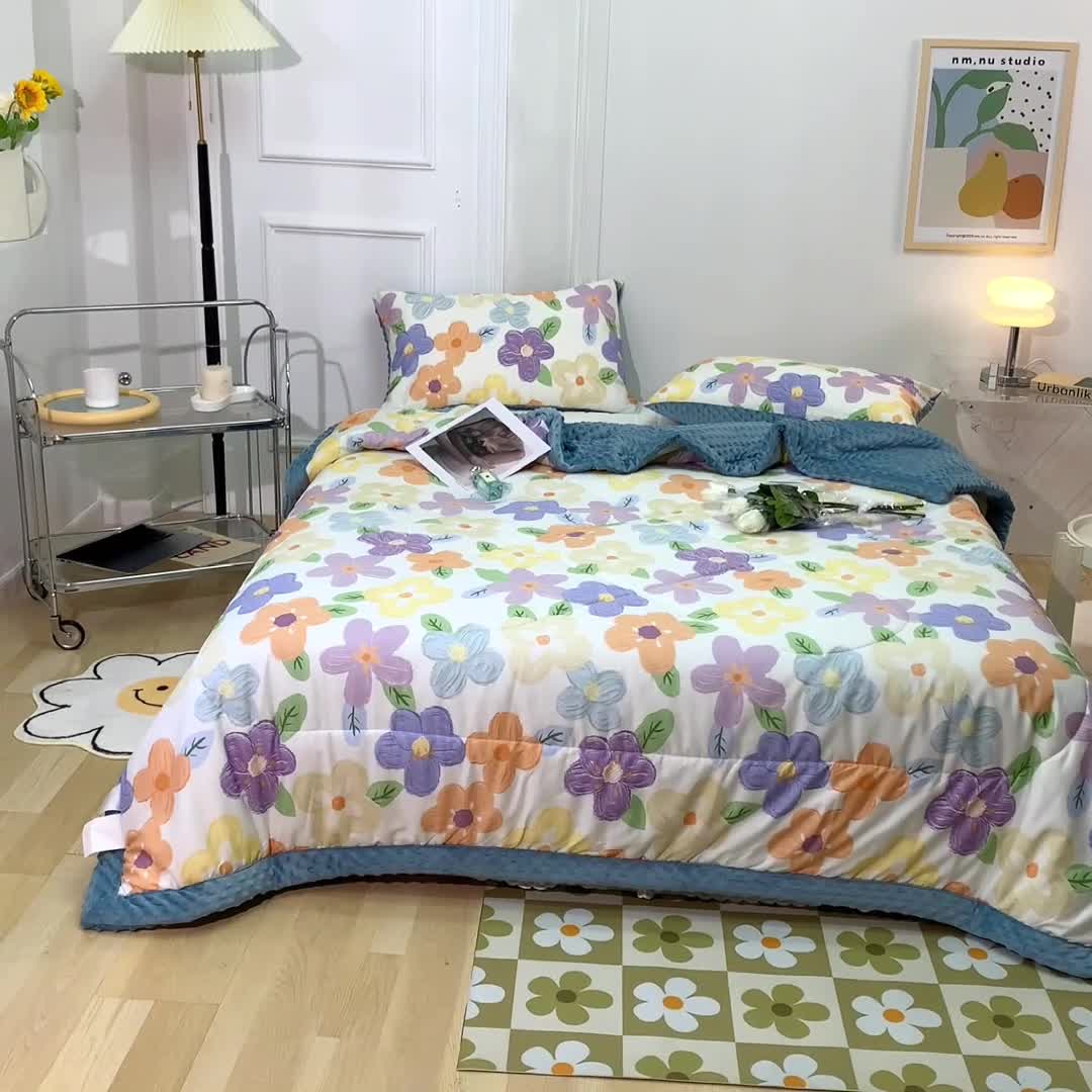 91家纺网 家纺一手货源 找家纺 星期八  2022新款全棉豆豆被春秋被-系列二 奶油花