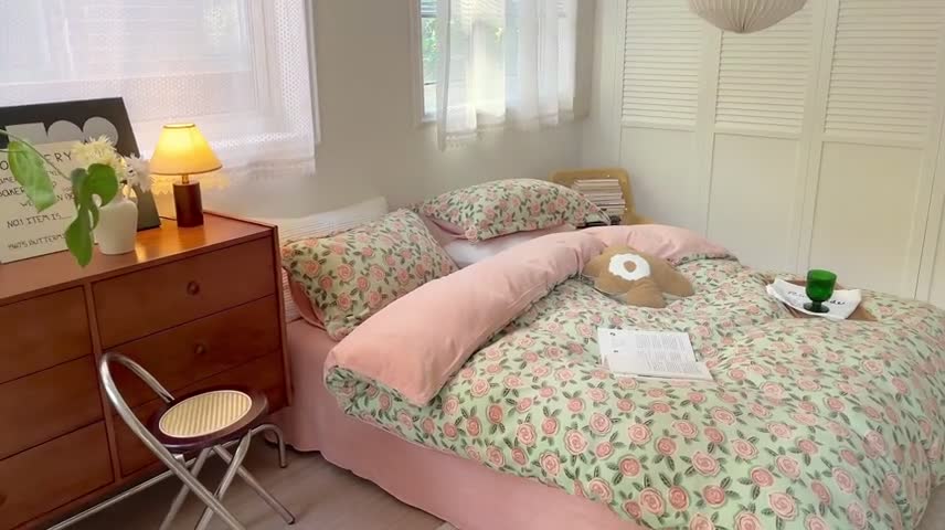 91家纺网 家纺一手货源 找家纺 柚子 2022款花卉系列230克韩系高端牛奶绒四件套 梦里花