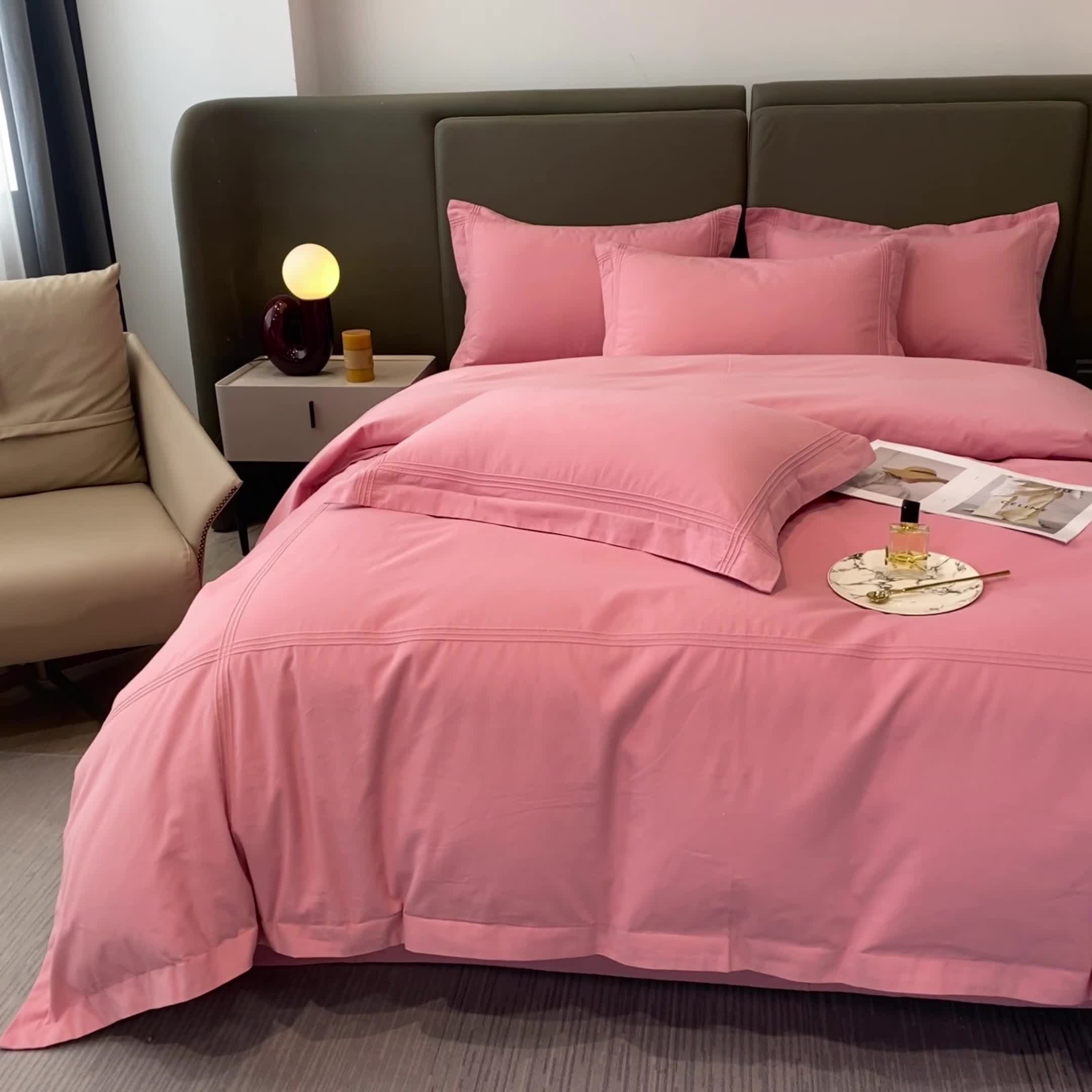 91家纺网 家纺一手货源 找家纺 安妮2022新款轻奢赫本加厚全棉磨毛四件套 赫本豆沙粉