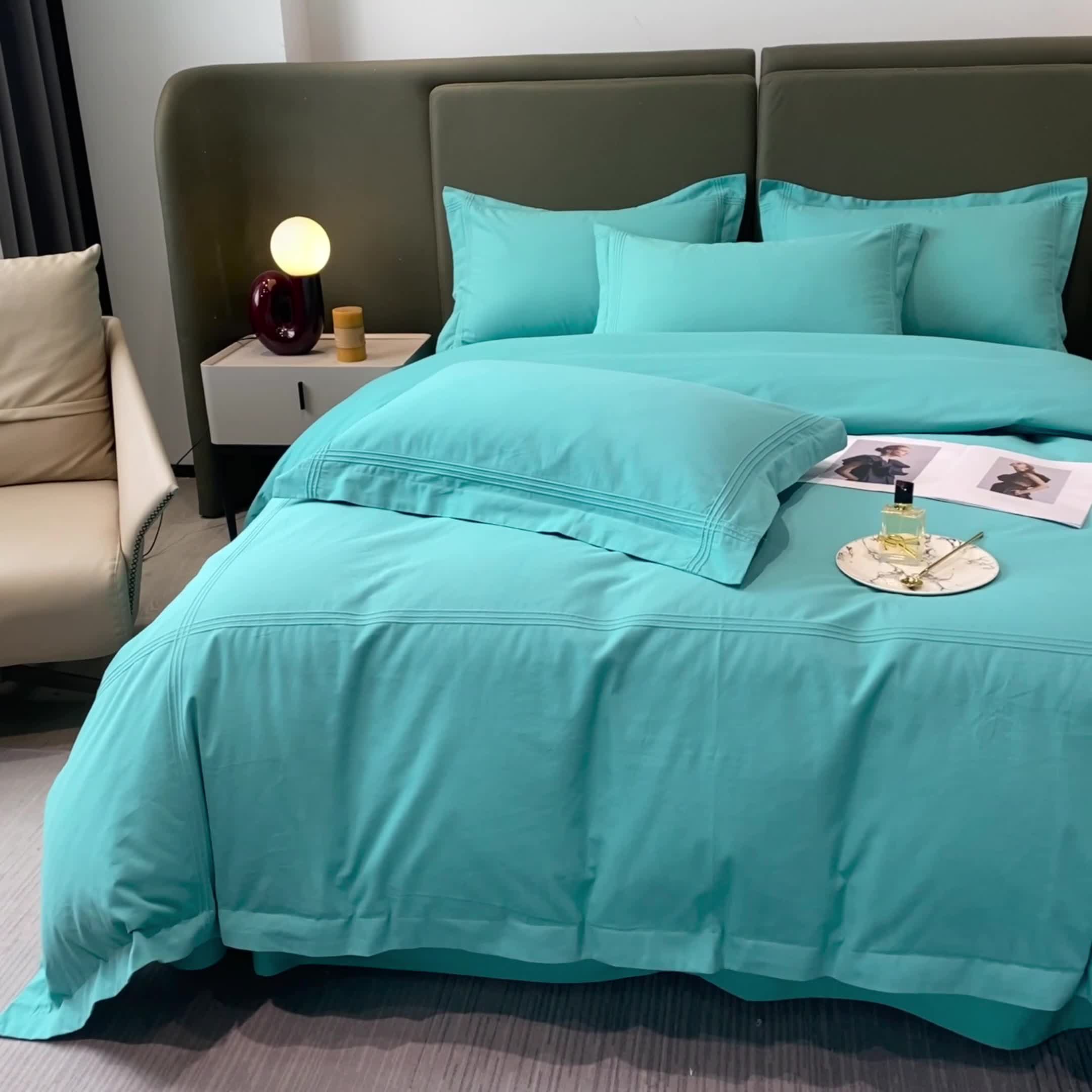 91家纺网 家纺一手货源 找家纺 安妮2022新款轻奢赫本加厚全棉磨毛四件套 赫本孔雀蓝