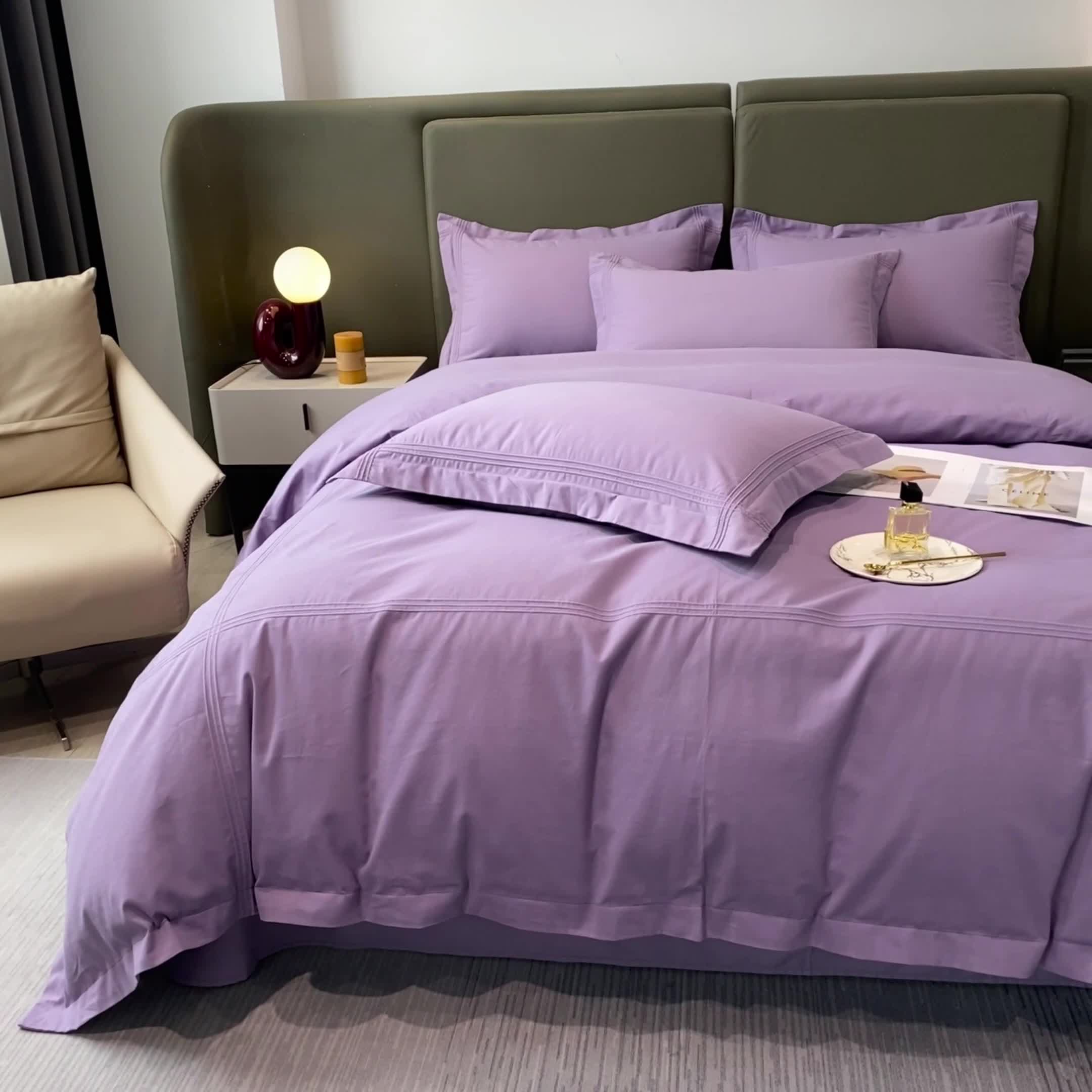 91家纺网 家纺一手货源 找家纺 安妮2022新款轻奢赫本加厚全棉磨毛四件套 赫本魅惑紫