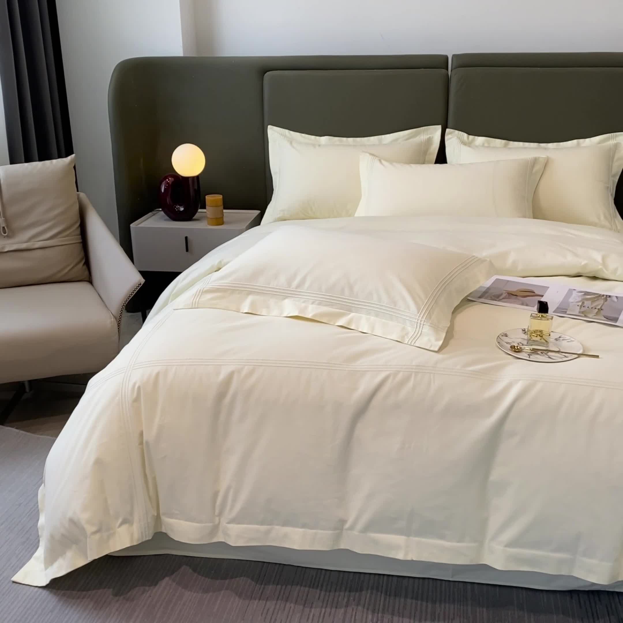 91家纺网 家纺一手货源 找家纺 安妮2022新款轻奢赫本加厚全棉磨毛四件套 赫本奶油白