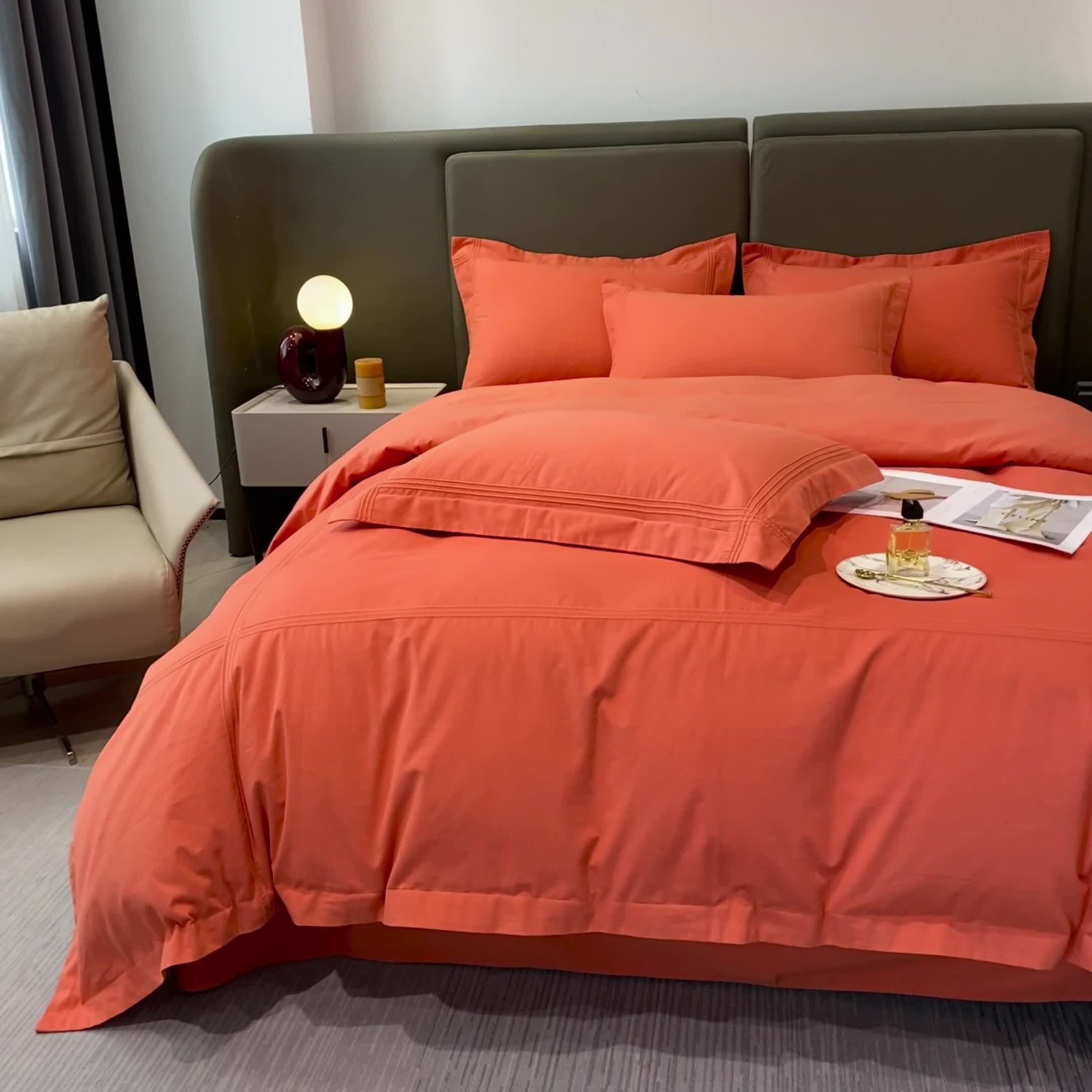 91家纺网 家纺一手货源 找家纺 安妮2022新款轻奢赫本加厚全棉磨毛四件套 赫本奶油桔