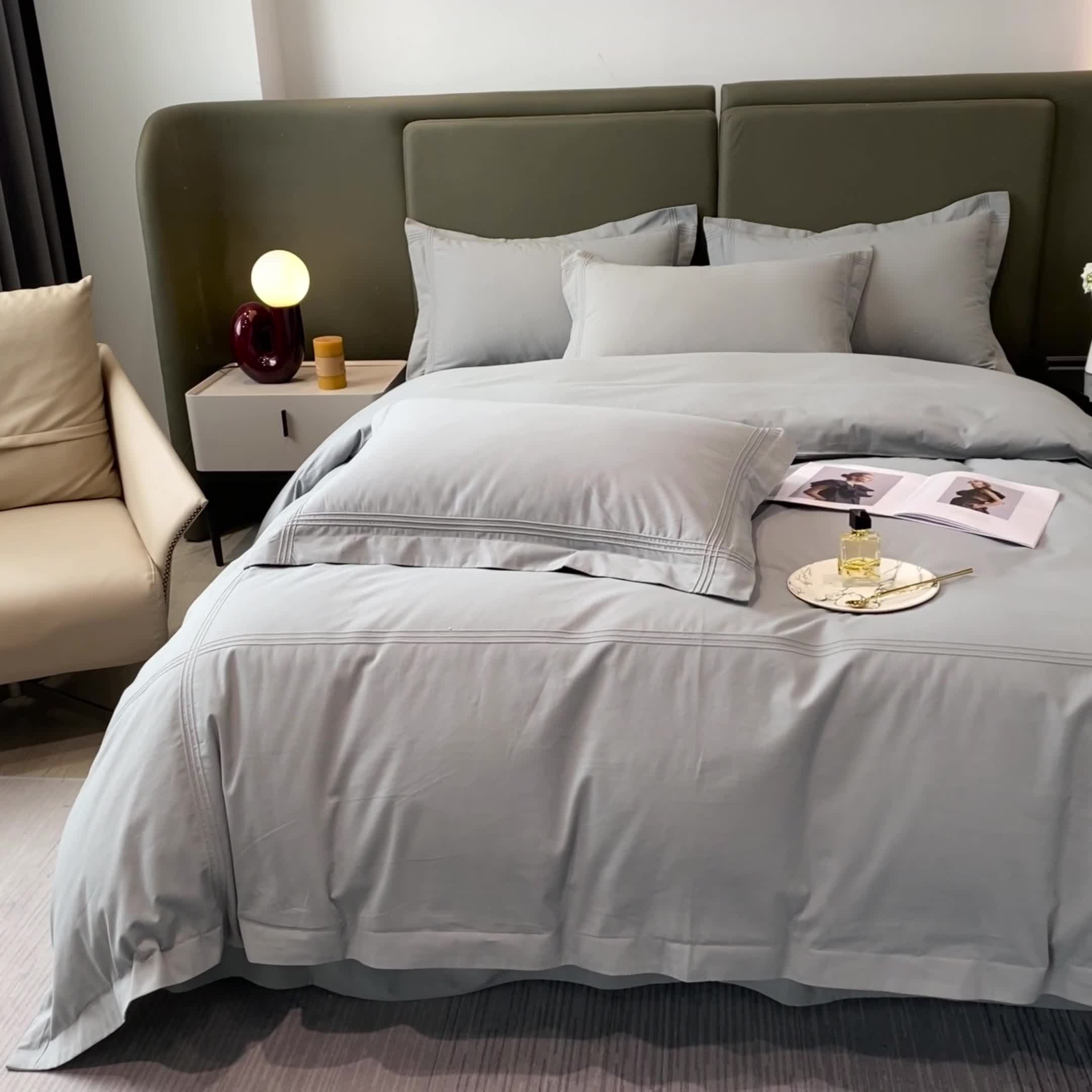 91家纺网 家纺一手货源 找家纺 安妮2022新款轻奢赫本加厚全棉磨毛四件套 赫本轻奢灰