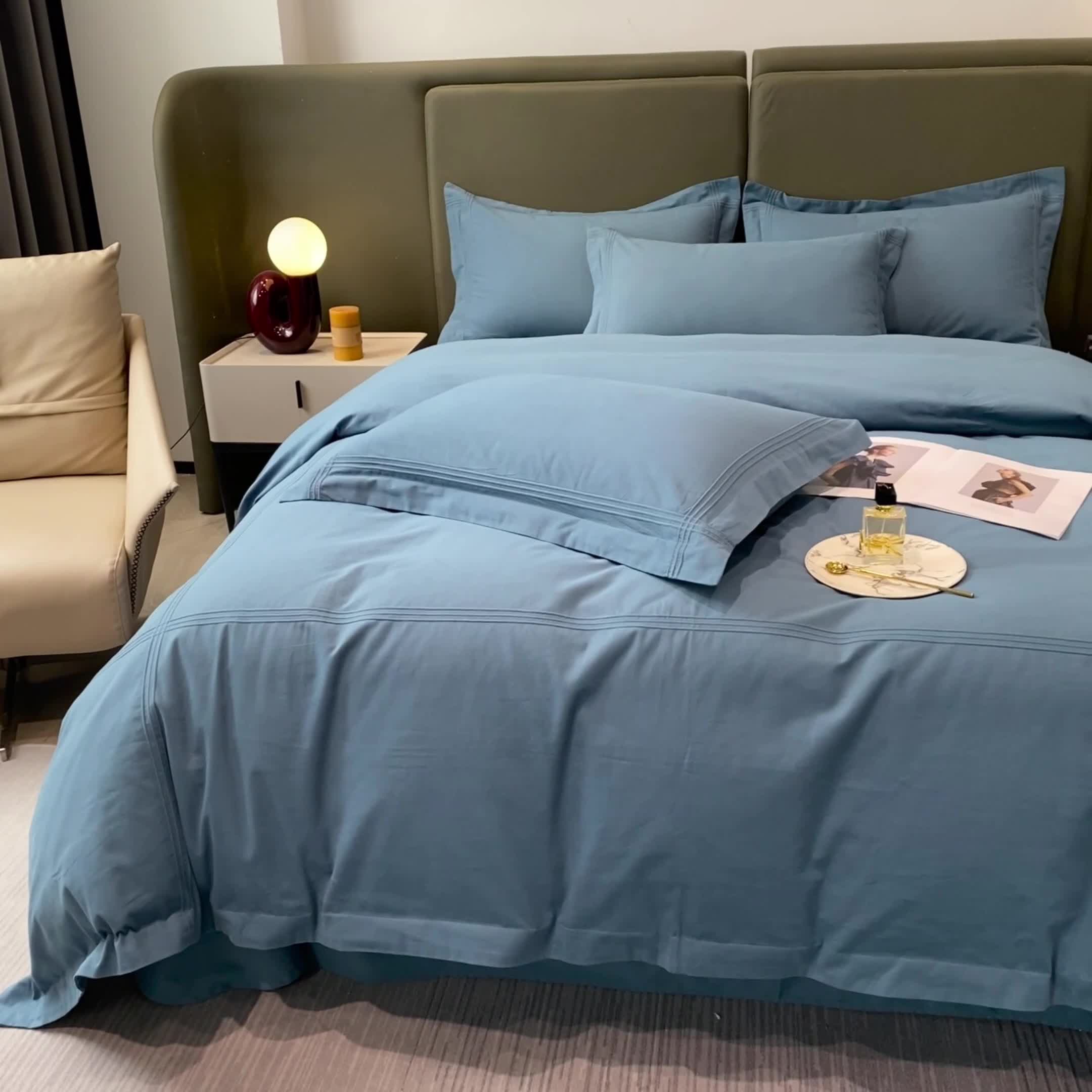 91家纺网 家纺一手货源 找家纺 安妮2022新款轻奢赫本加厚全棉磨毛四件套 赫本星空蓝