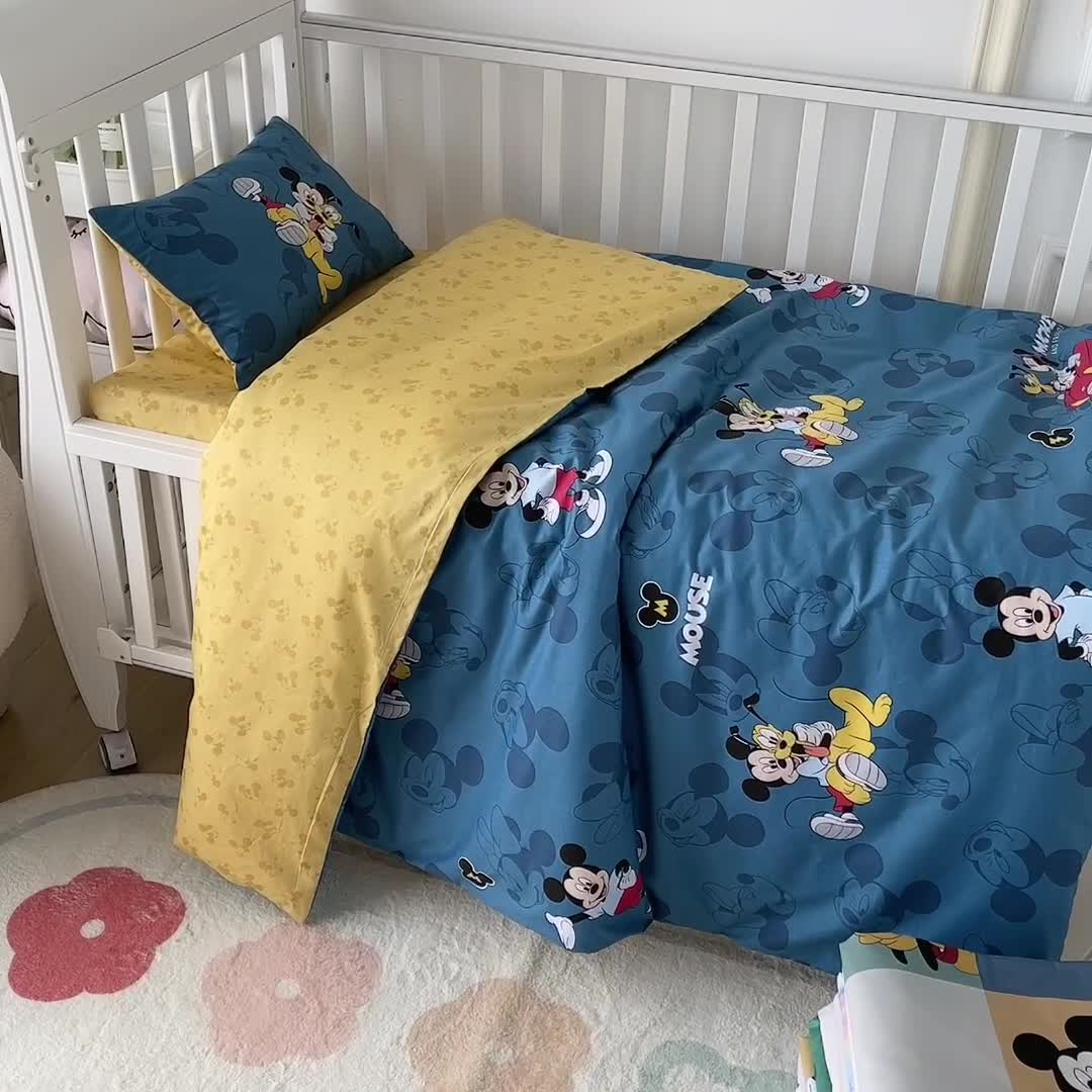 91家纺网 家纺一手货源 找家纺 小芽 迪士尼正版授权全棉幼儿园三件套 缤纷米奇-蓝