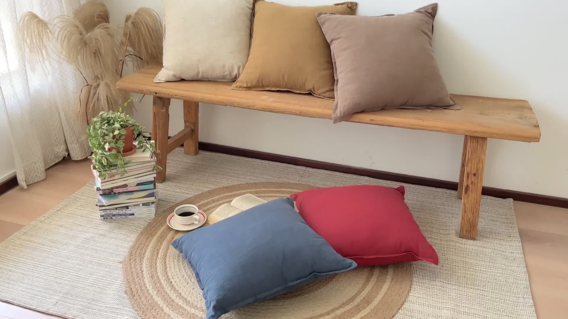 91家纺网 家纺一手货源 找家纺 美茉家居 2022新款棉麻双针抱枕 摩卡棕