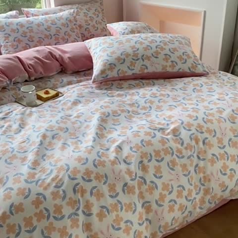 91家纺网 家纺一手货源 找家纺 百寐 a13372全棉印花b加厚牛奶绒床笠棉加绒四件套小花兔