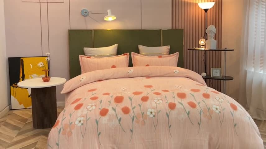 91家纺网 家纺一手货源 找家纺 凡客家居 2022新款牛奶绒印花系列四件套 醉花阴