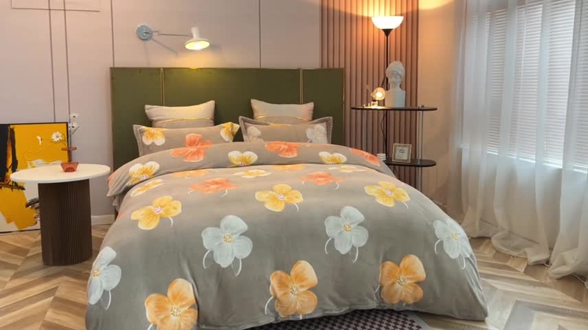 91家纺网 家纺一手货源 找家纺 凡客家居 2022新款牛奶绒印花系列四件套 追梦-咖