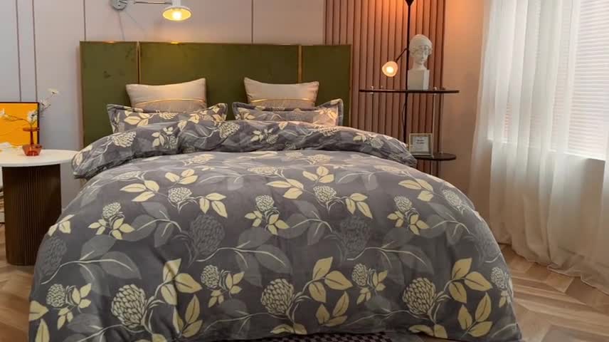 91家纺网 家纺一手货源 找家纺 凡客家居 2022新款牛奶绒印花系列四件套 秋意-蓝