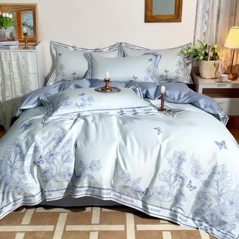 91家纺网 家纺一手货源 找家纺 安莱 2022新款100支长绒棉数码印花四件套-秘境 青花瓷