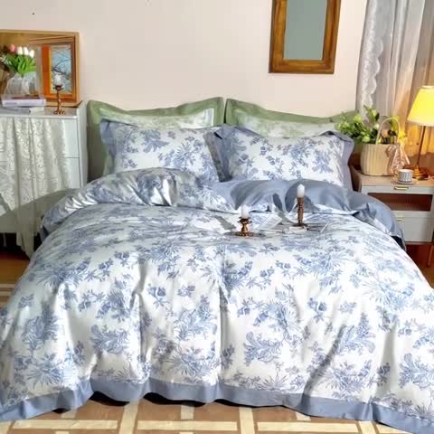 91家纺网 家纺一手货源 找家纺 安莱 2022新款100支长绒棉数码印花四件套-花屿 青花瓷