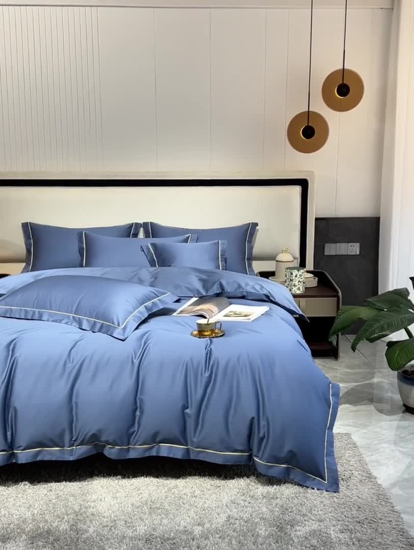 91家纺网 家纺一手货源 找家纺 八十八2022新款贡缎新疆长绒棉系列-四件套 宝石蓝