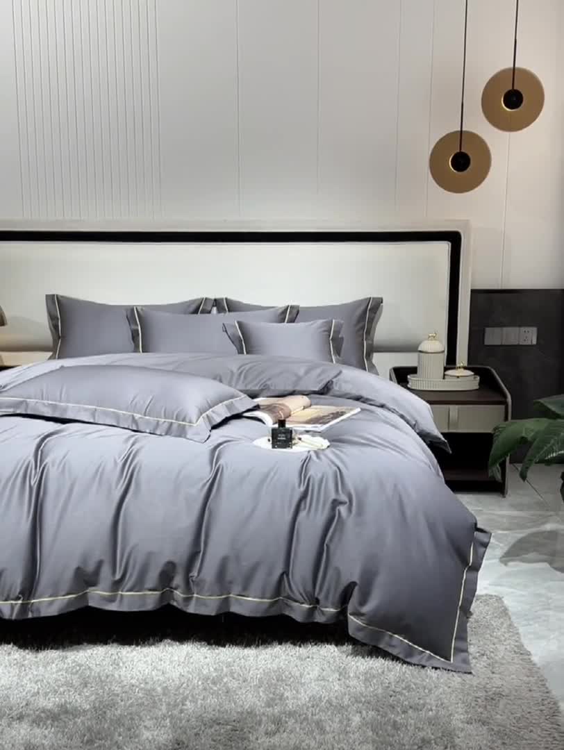 91家纺网 家纺一手货源 找家纺 八十八2022新款贡缎新疆长绒棉系列-四件套 高级灰