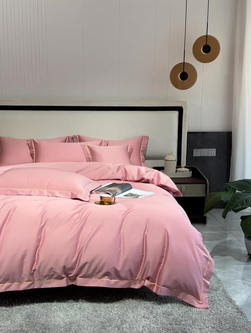 91家纺网 家纺一手货源 找家纺 八十八2022新款贡缎新疆长绒棉系列-四件套 浅粉玉