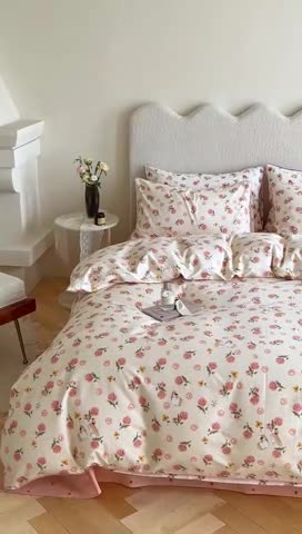 91家纺网 家纺一手货源 找家纺 顾里家纺 2023新款法式复古嵌绳全棉四件套 花园小兔
