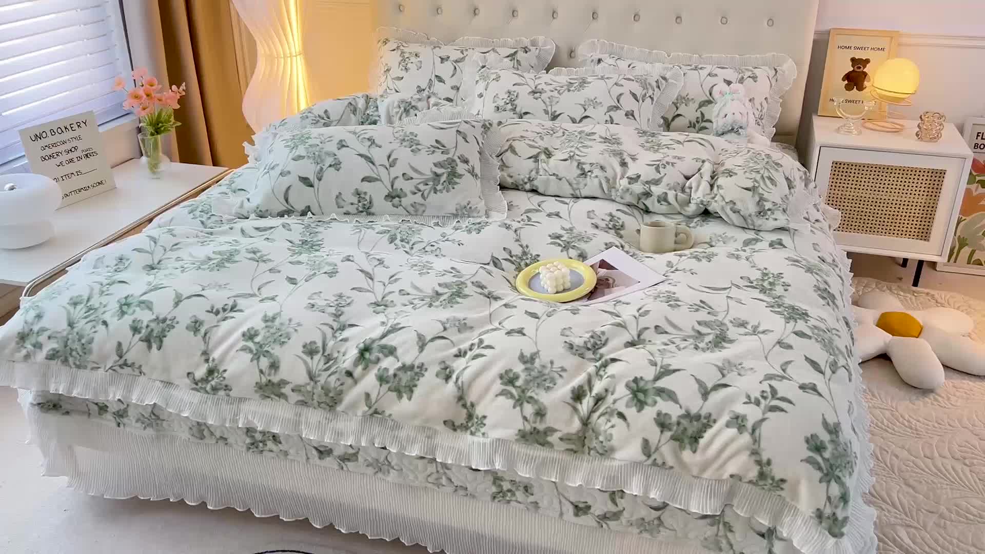 91家纺网 家纺一手货源 找家纺 澳梵  2022新款牛奶绒印花床盖三件套四件套 绿野仙踪