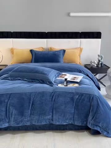 91家纺网 家纺一手货源 找家纺 2023新款TS简尚时尚婴肤绒四件套 简尚 海洋蓝