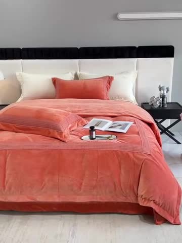 91家纺网 家纺一手货源 找家纺 榻尚2023新款TS简尚时尚婴肤绒四件套 简尚 暖橘色
