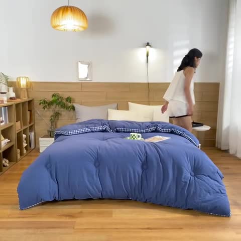 91家纺网 家纺一手货源 找家纺 子由 2022新款无印风棋盘格立体边冬被 棋盘格-牛仔蓝