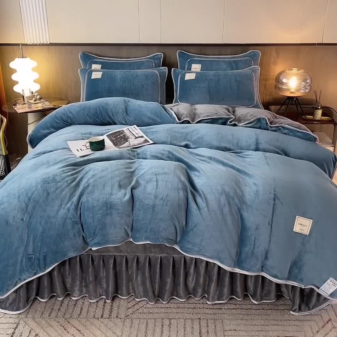 91家纺网 家纺一手货源 找家纺 能好家纺 2022直播爆款牛奶绒金貂绒四件套 月光兰+灰