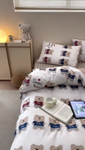 91家纺网 家纺一手货源 找家纺 昔可2022新款全棉四件套新款影棚图 公仔熊