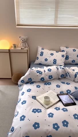 91家纺网 家纺一手货源 找家纺 昔可2022新款全棉四件套新款影棚图 蓝蓝小花