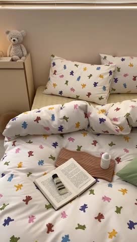 91家纺网 家纺一手货源 找家纺 昔可 2022新款全棉四件套新款影棚图 迷你小小熊