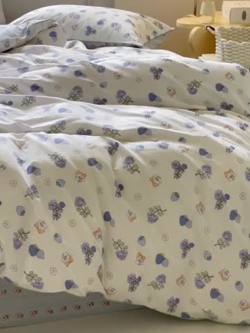 91家纺网 家纺一手货源 找家纺 昔可家纺2022新款嵌绳全棉套件组图一 紫玫瑰猫猫