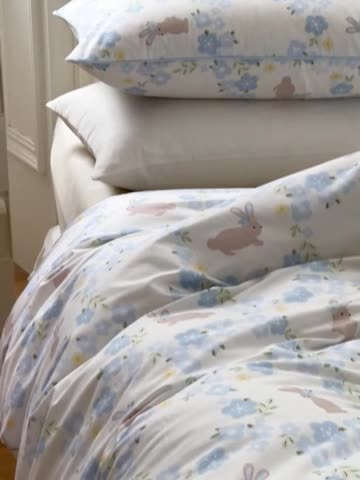 91家纺网 家纺一手货源 找家纺 昔可家纺2022新款嵌绳全棉四件套套件组图一 兰花小兔