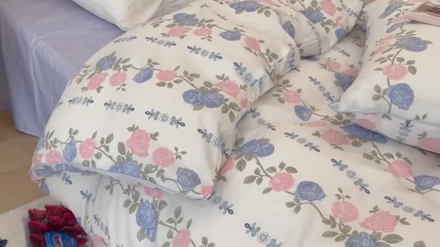 91家纺网 家纺一手货源 找家纺 昔可2022新款嵌绳全棉四件套组图二 梨花少女