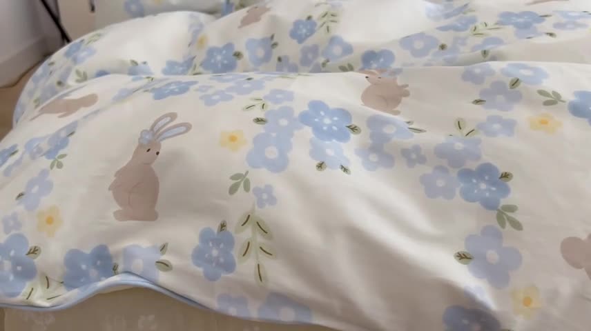 91家纺网 家纺一手货源 找家纺 昔可2022新款嵌绳全棉四件套组图二 兰花小兔